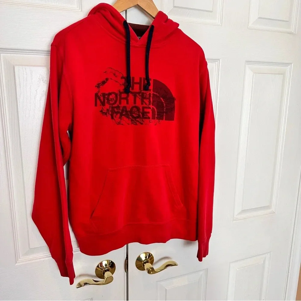 The North Face Red Logo Cotton Blend Hoodie Size Small Brown Interior‎ Hood